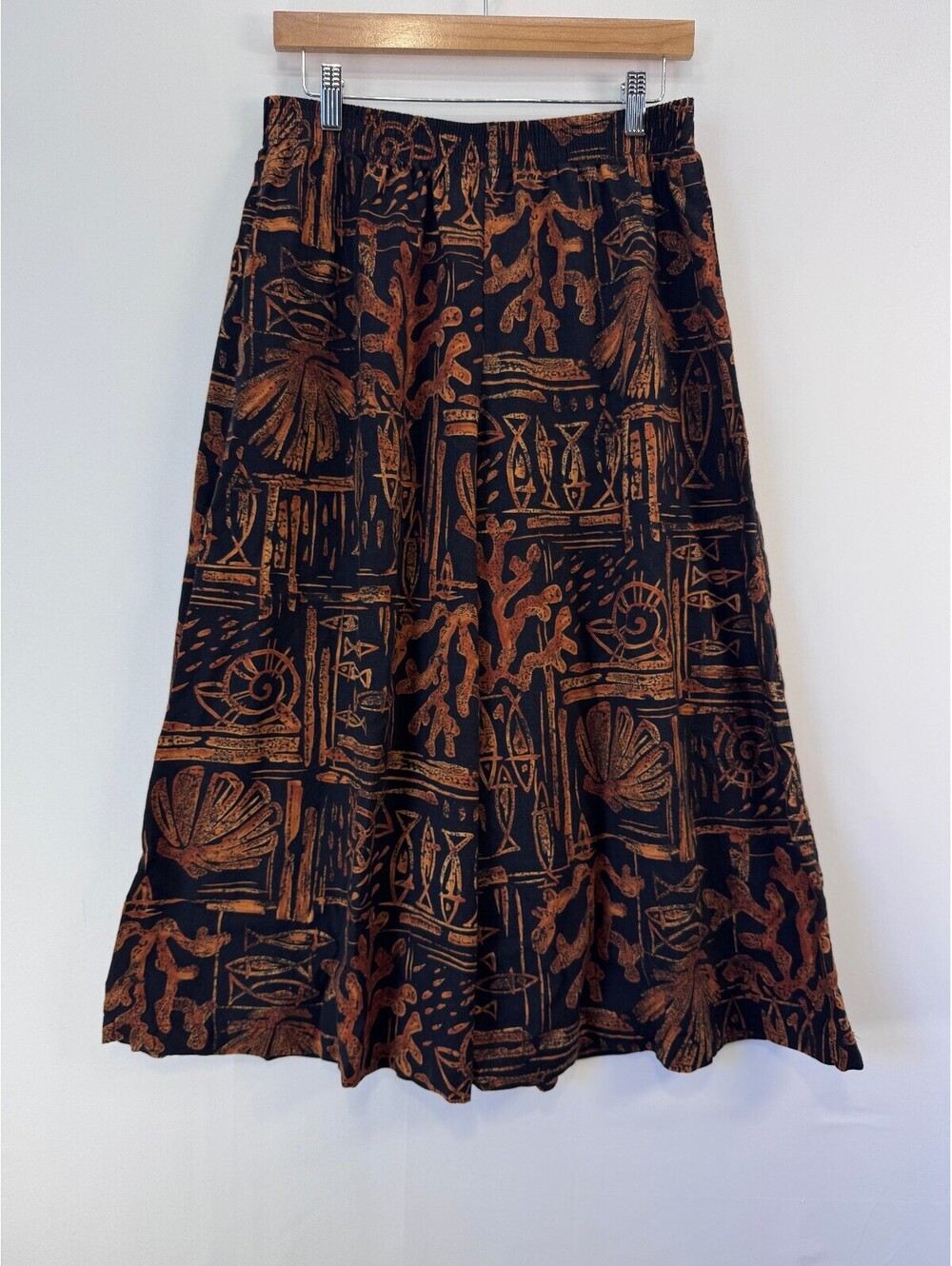 Vintage Hilo Hattie Hawaiian Art To Wear Wide Leg Culotte Pants Black Rust L